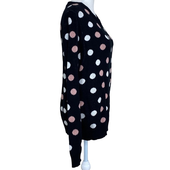 Popsugar Black Pink Cream Polka Dot Sweater M Crew Neck Pullovers Cozy Warm - Picture 4 of 7
